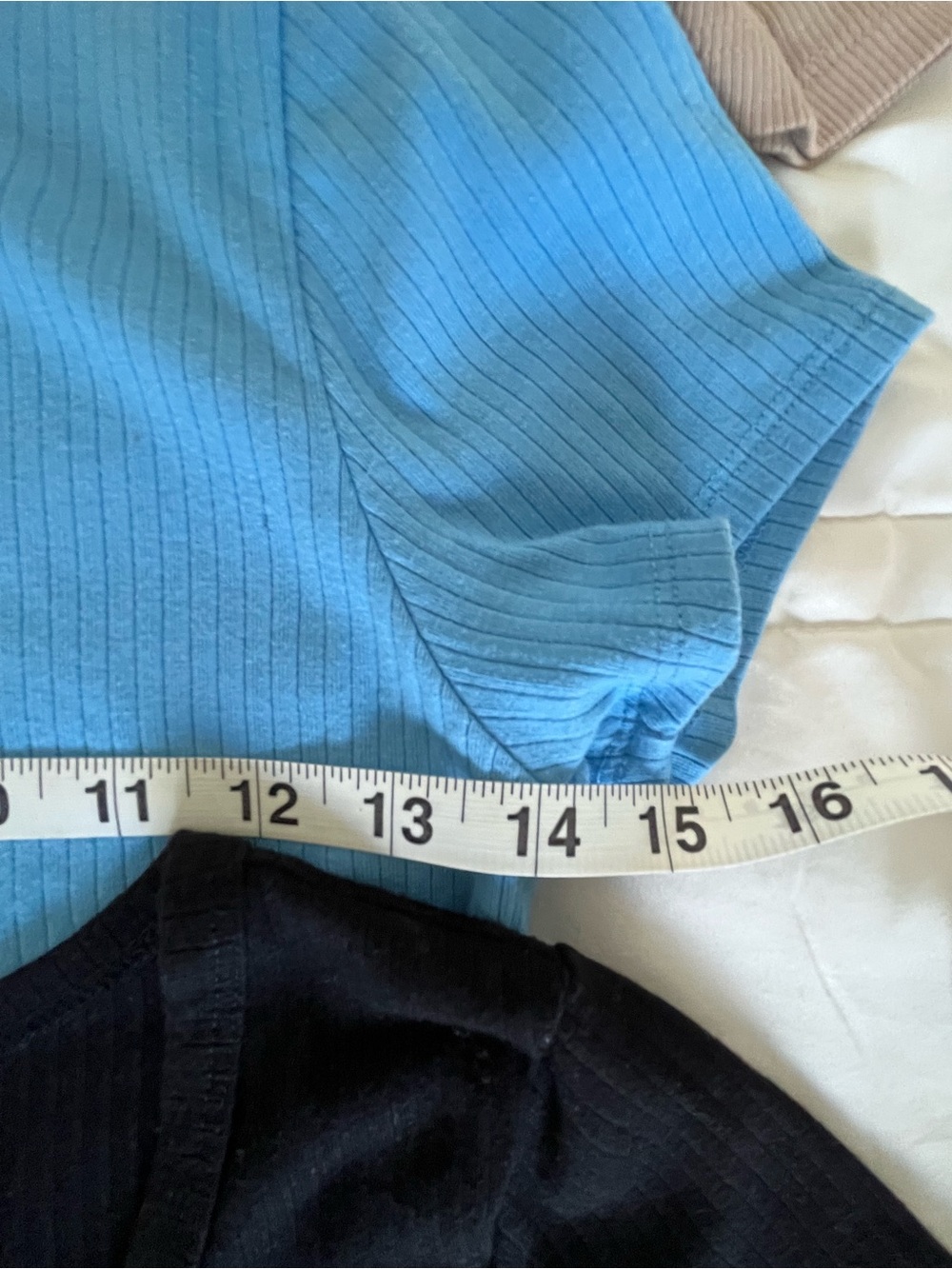 Stack of Cropped Ribbed Short Sleeve Tops - Black, Blue, Taupe - Picture 4 of 8